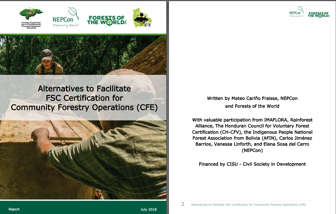 Report: Alternatives to Facilitate FSC certification for Community Forestry Operations